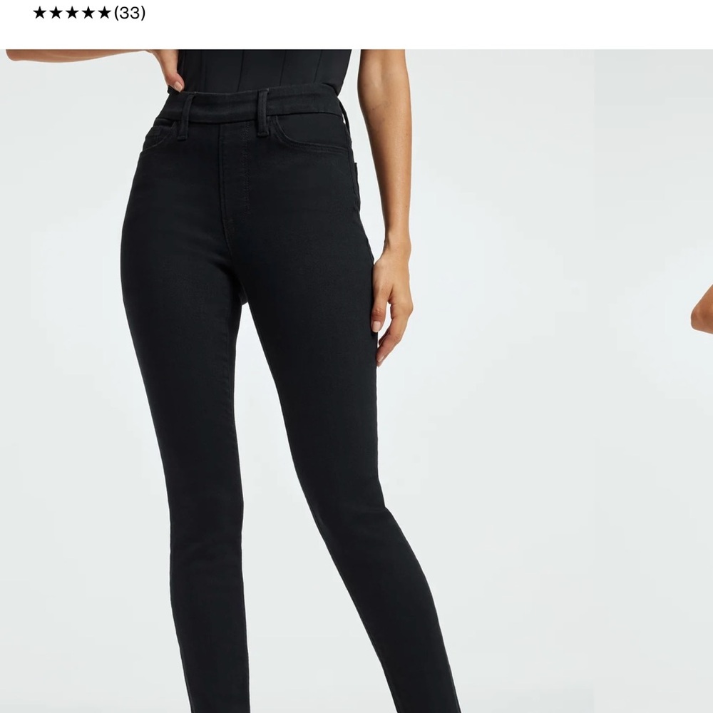 Good American Black Pull Up Skinny Jeans